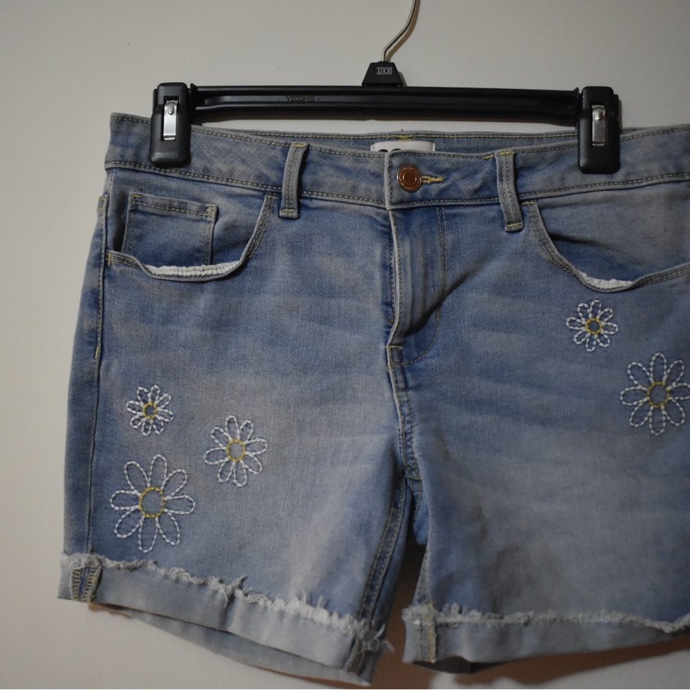 Embroidered Denim Shorts